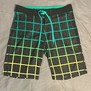 Old Navy | Men’s Swim Trunks | Black Green Yellow Checkered | Size 34